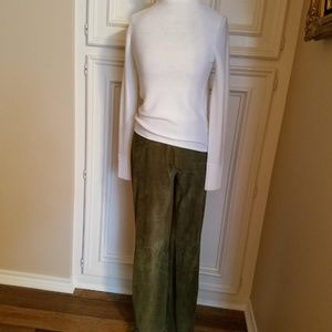 Suede straight-leg pants.